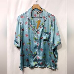 NWT Their Nibs Floral Butterfly Satin Pajama Women's L Blue Fairy Romantic